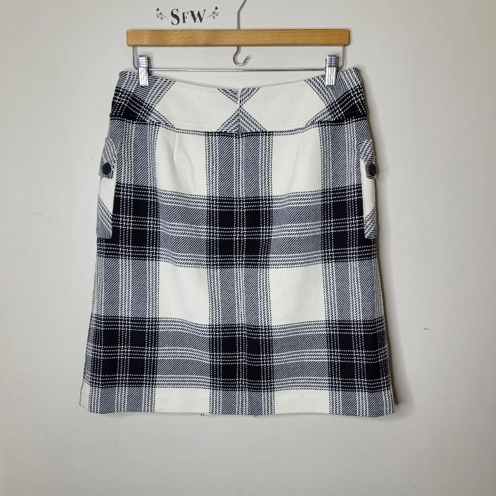 Talbots Vintage Plaid Skirt Size 12 Black & White Knit With Pockets Classic - Picture 6 of 8